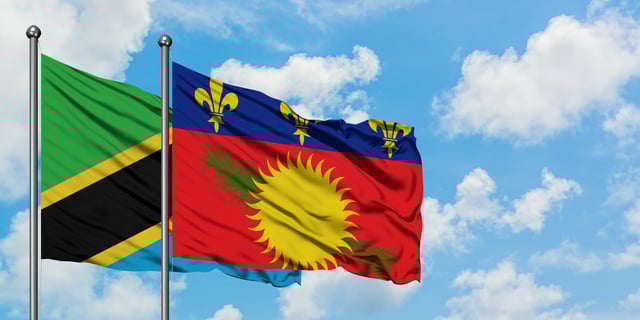 Tanzania And Guadeloupe Flag Waving