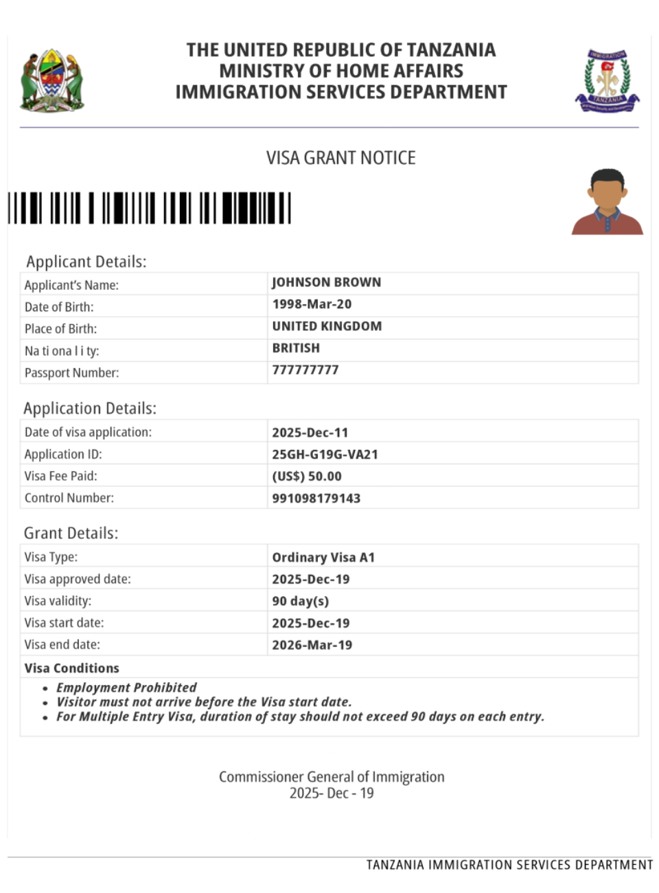 Approved Electronic Visa Tanzania