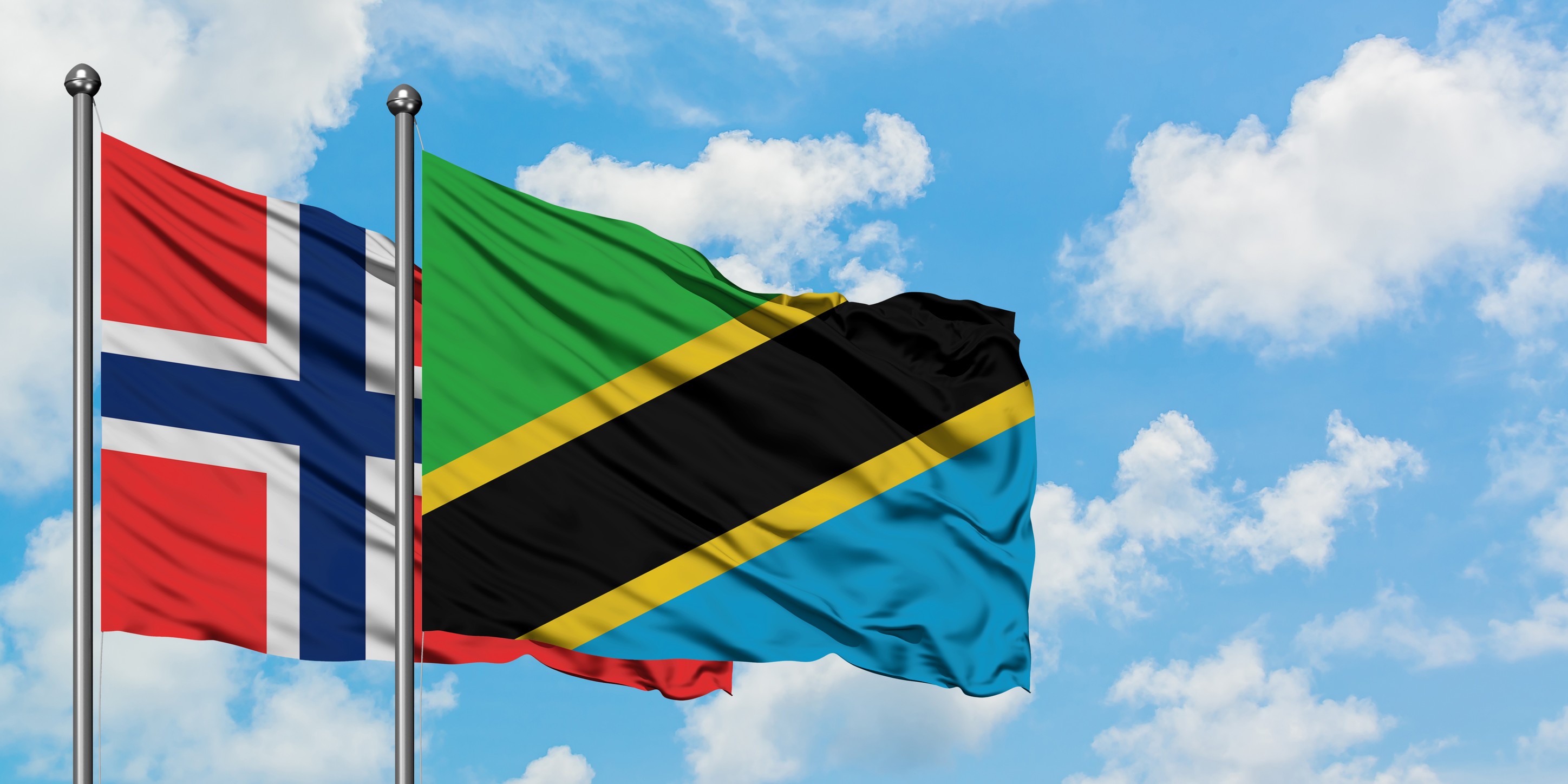 Bouvet Island And Tanzania National Flags Waving In The Wind