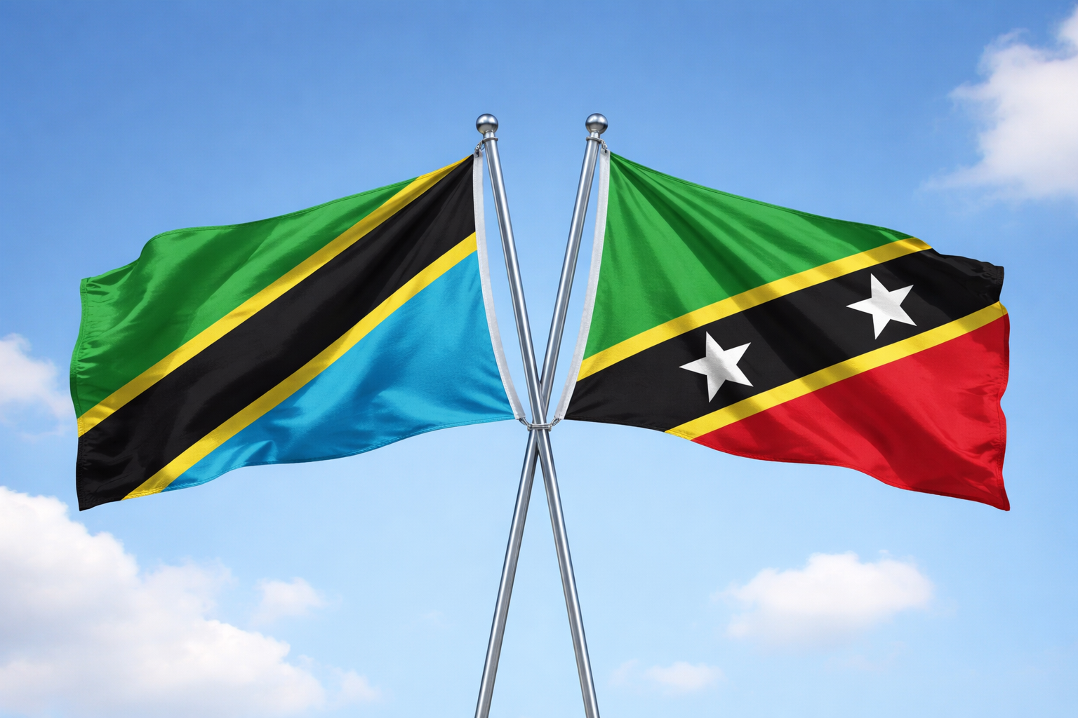 Crossed Flags Of Tanzania And Saint Kitts