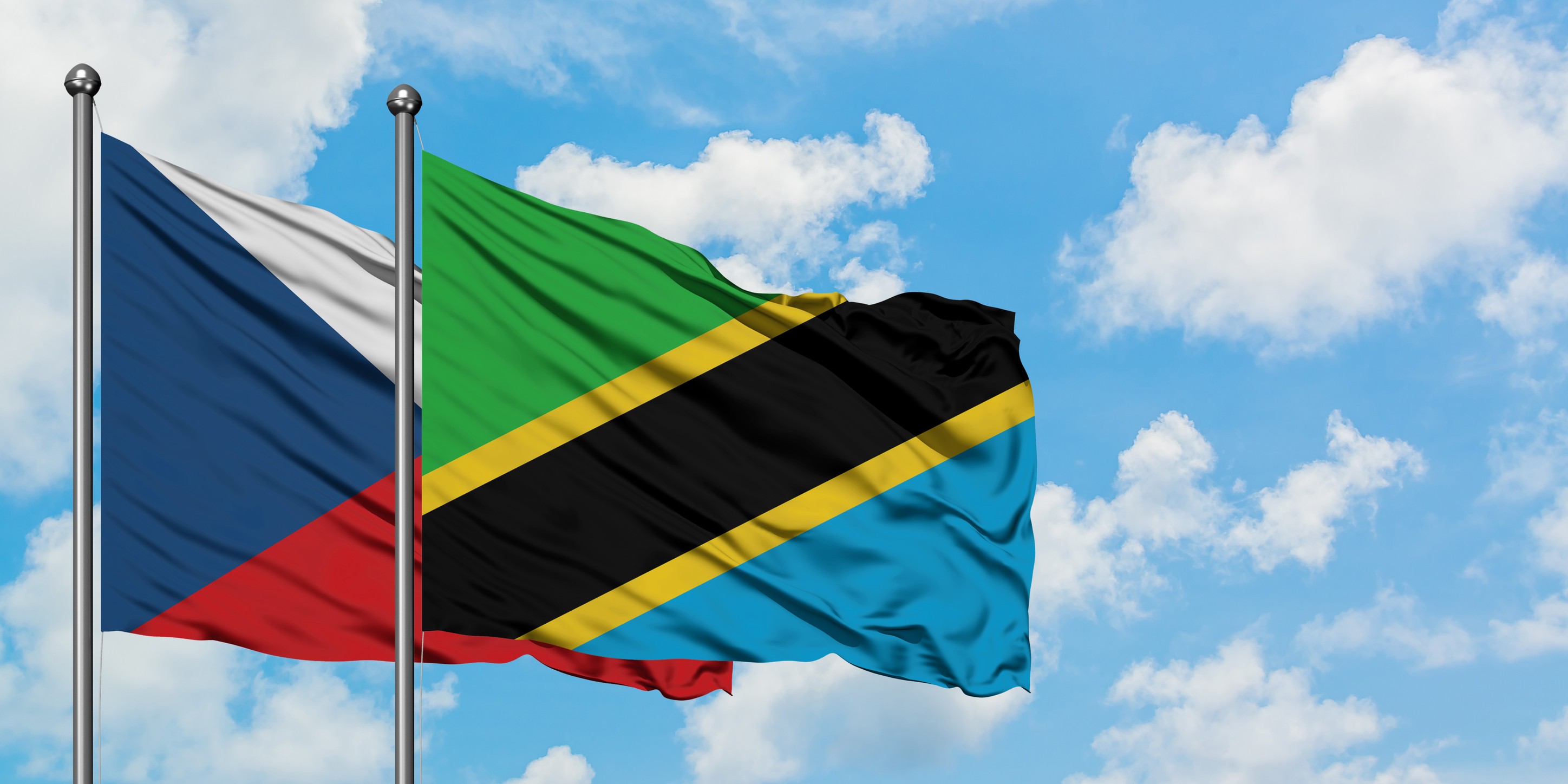 Czech Republic And Tanzania Flag Waving In The Wind