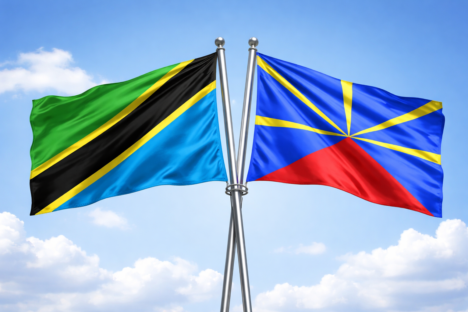 Flags Of Tanzania And Reunion