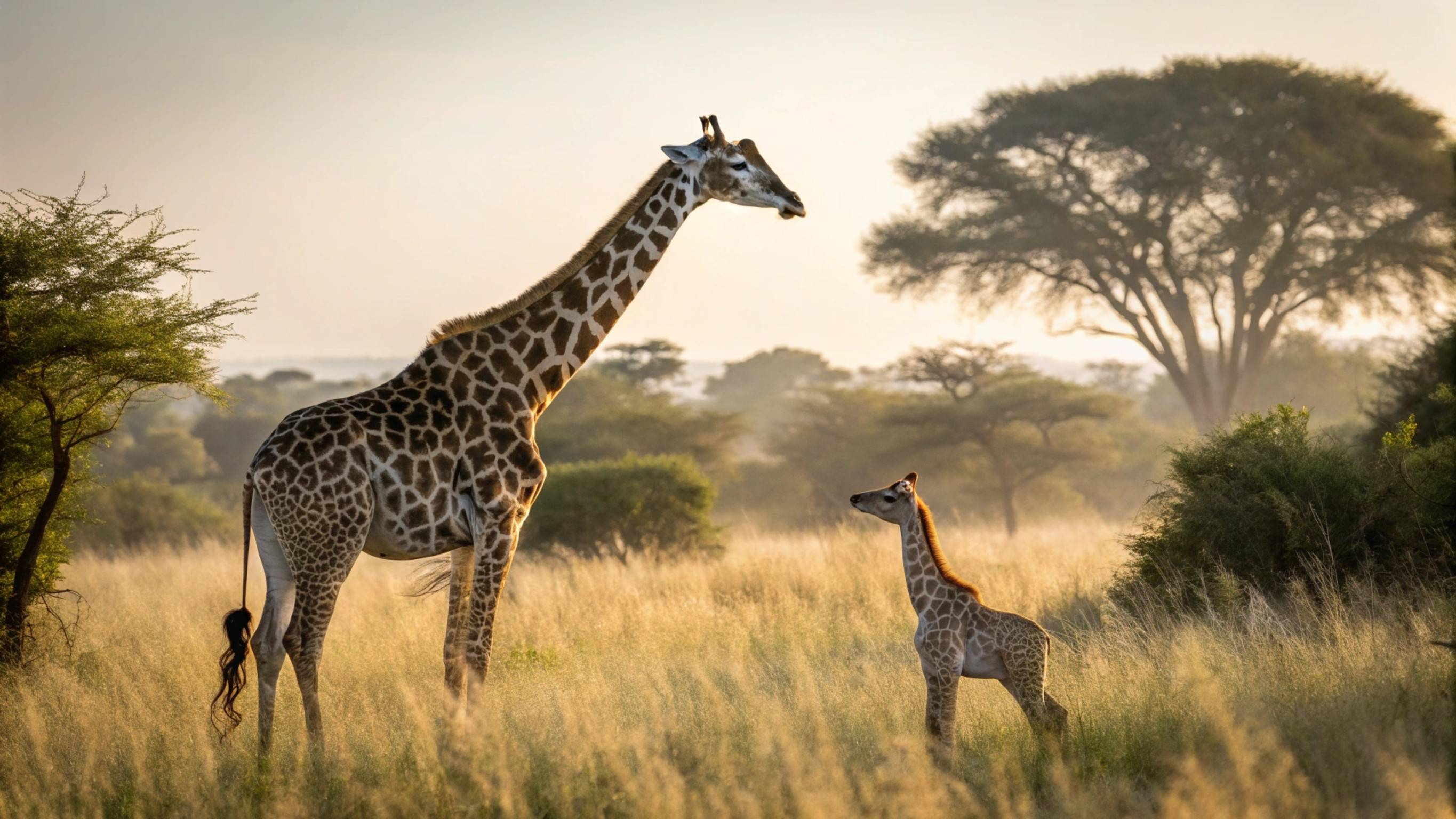 Giraffe And Baby In Serengeti National Park Tanzania