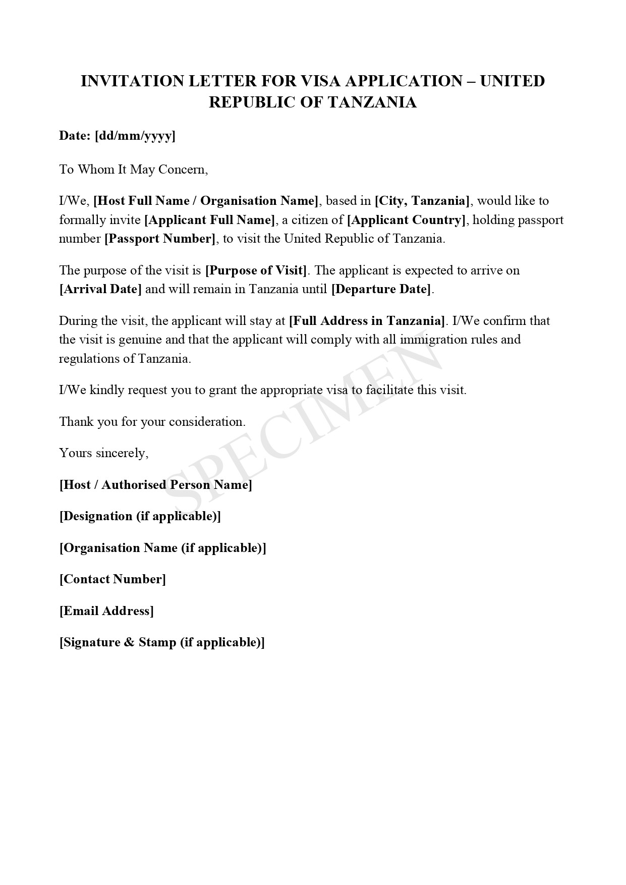 Invitation Letter Sample