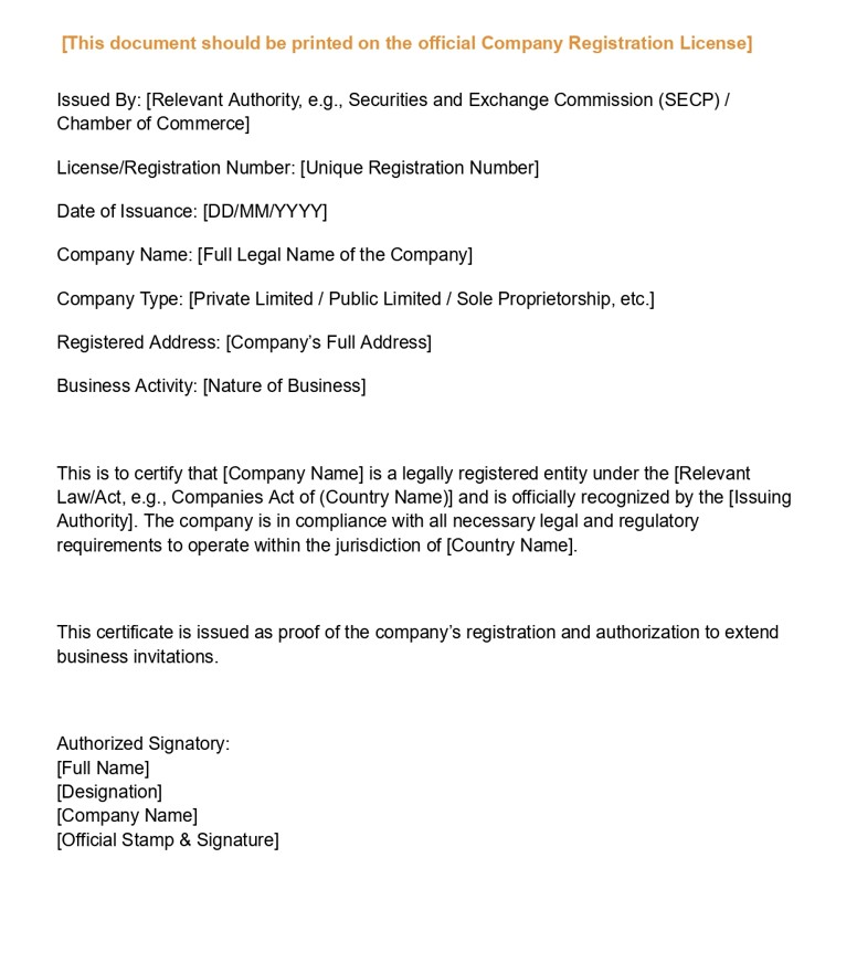Registration Certificate Sample