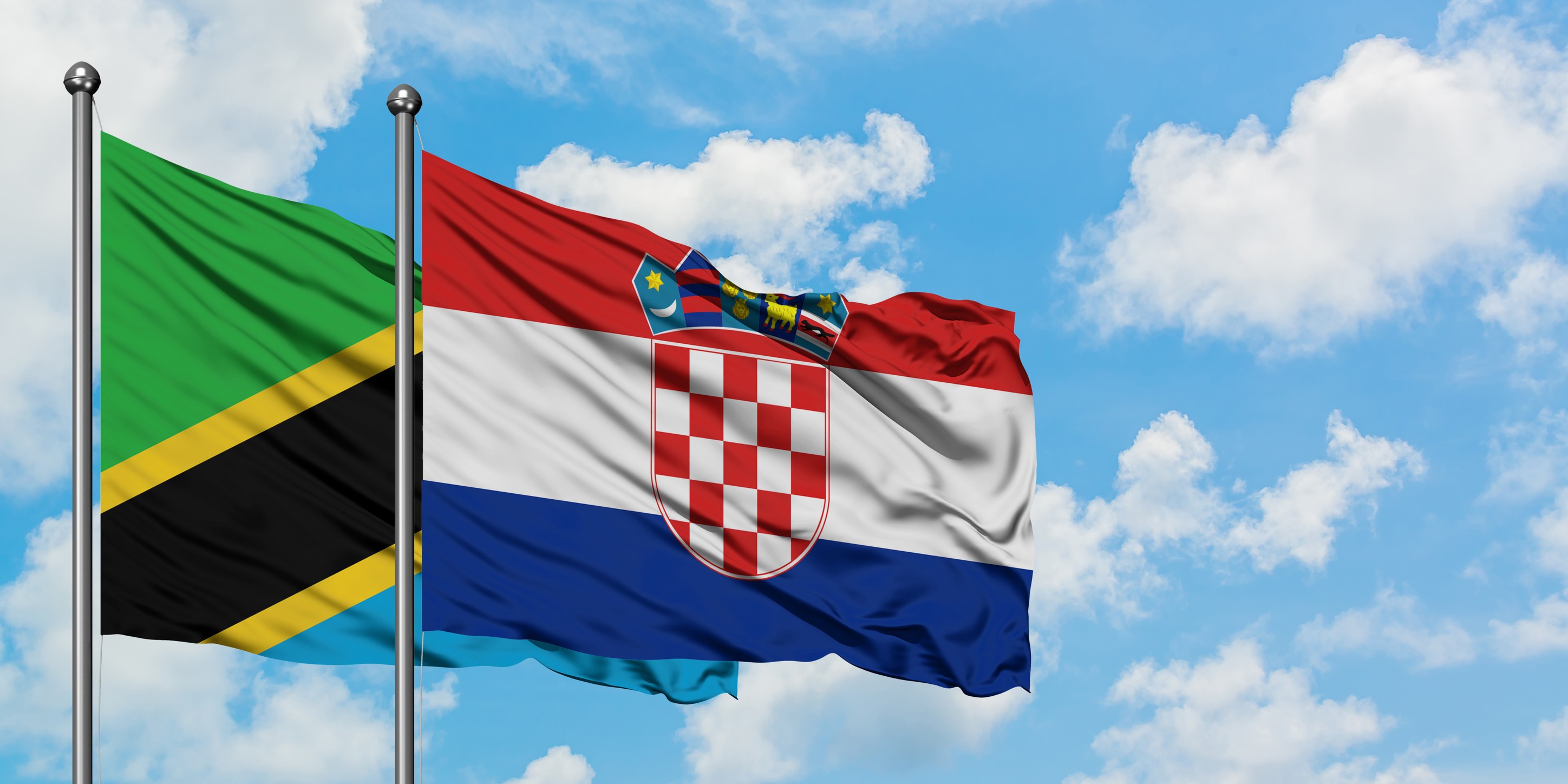 Tanzania And Croatia Flag Waving In The Wind