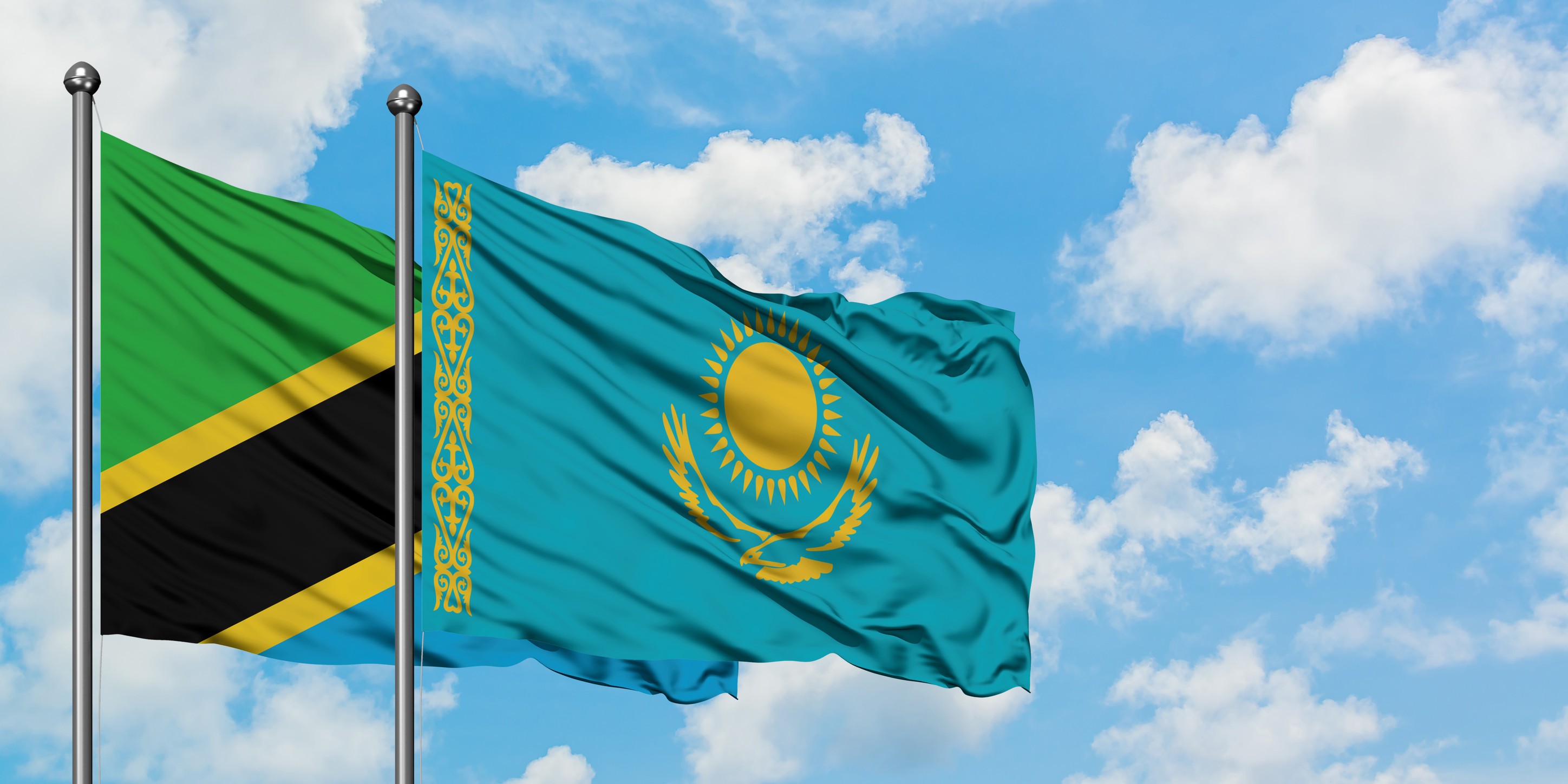 Tanzania And Kazakhstan Flag Waving