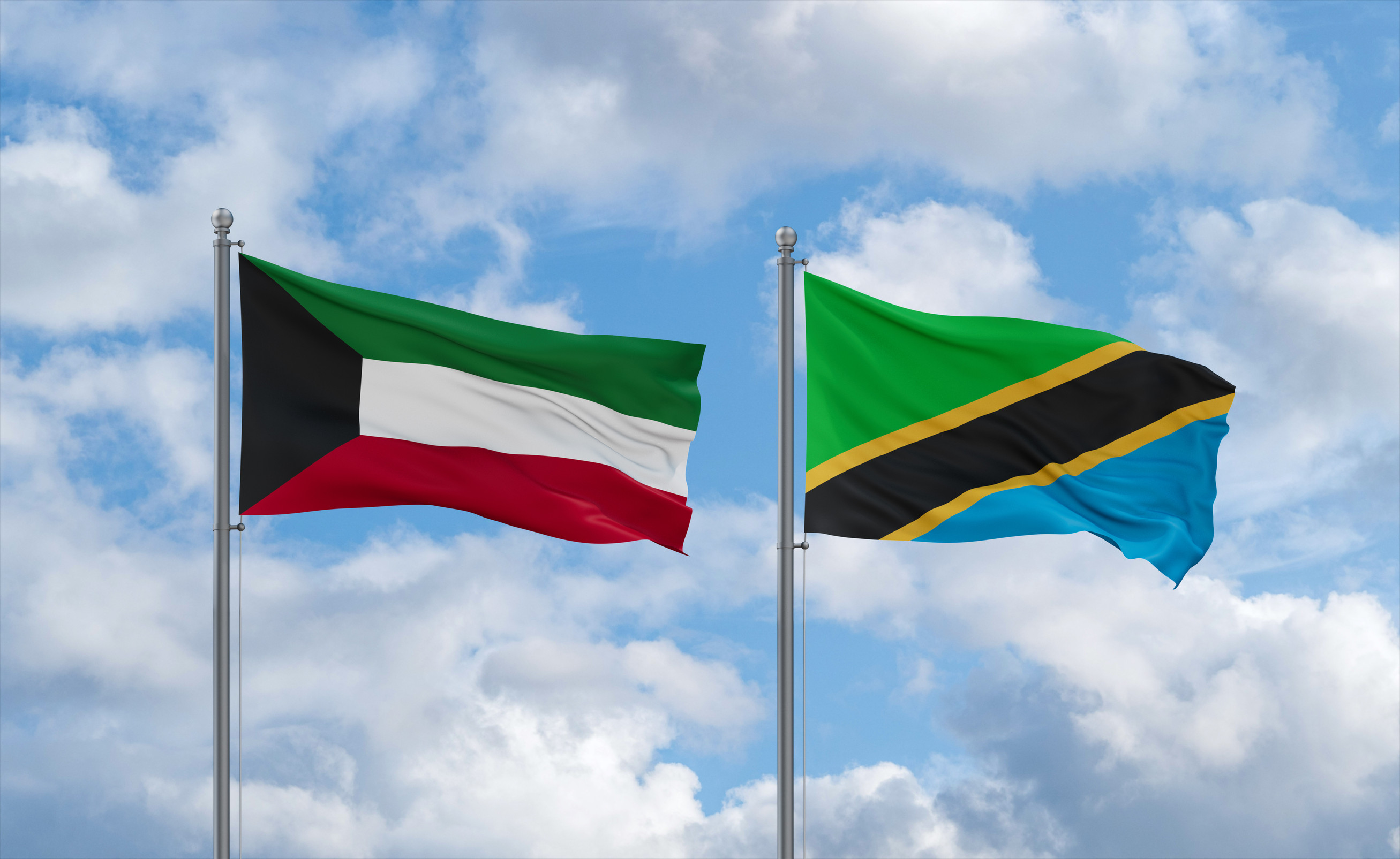 Tanzania And Kuwait Flags Waving