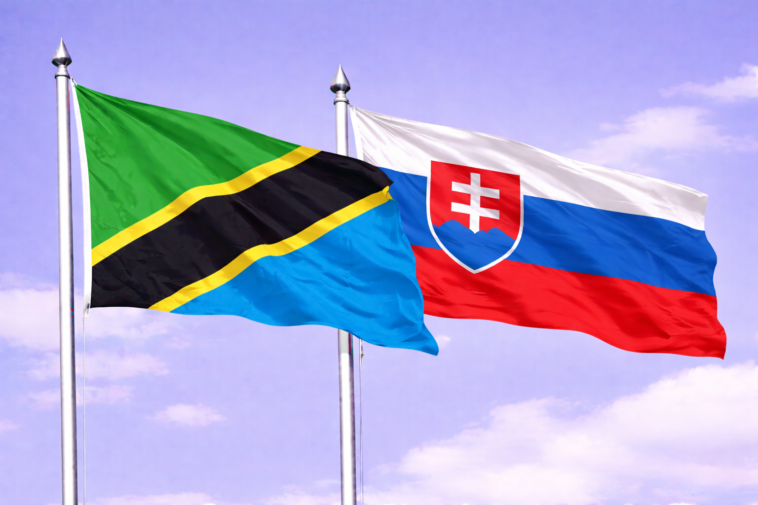 Tanzania Flag With Slovakia Flag Waved Together