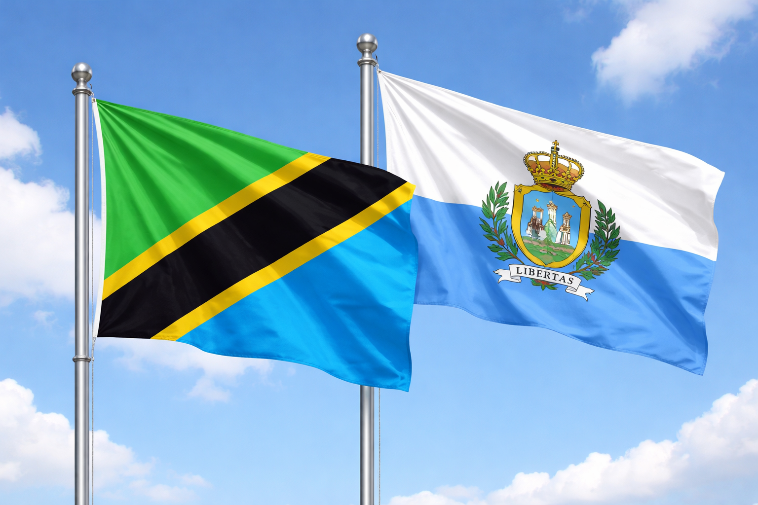 Tanzanian And San Marino Flags Together