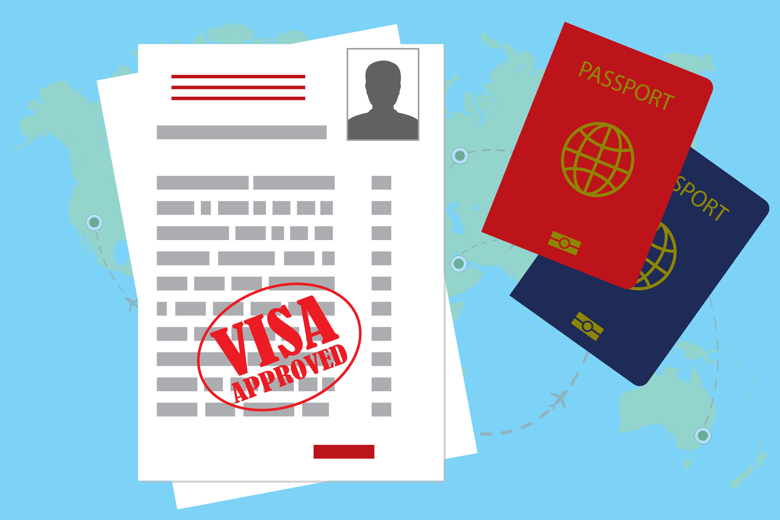 Visa Approved Blank Or Work Permit And Passport Flat Design Vector Illustration